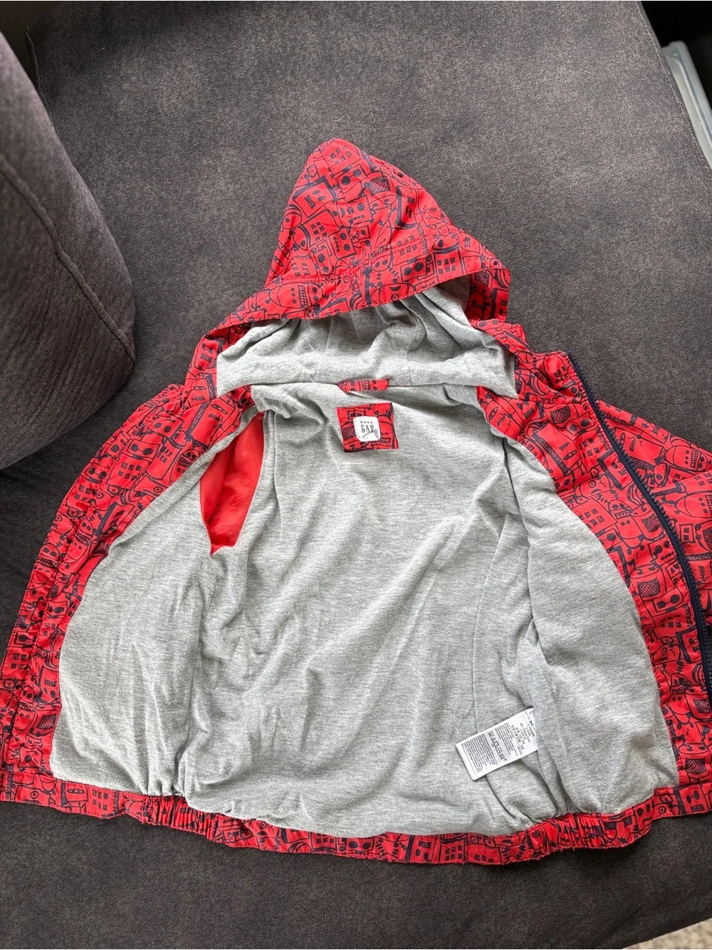 GAP Red Hooded Raincoat with Robot Pattern